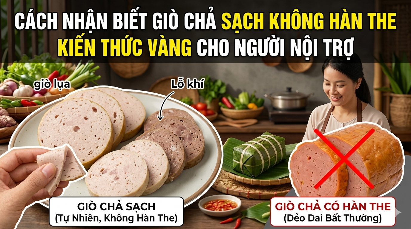 nhận biết giò chả sạch, không chứa hàn the