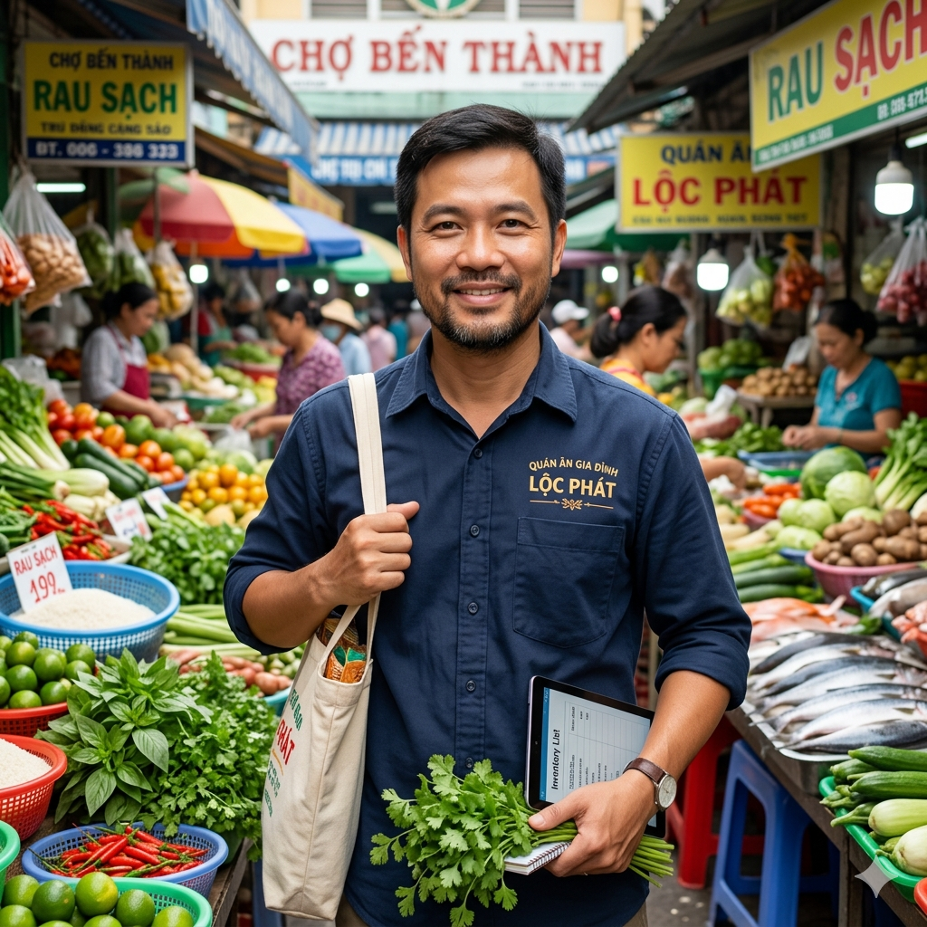 anh Phát, quản lý mua hàng quán ăn gia đình Lộc Phát